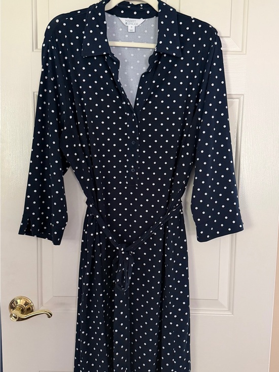 Market & Spruce Dresses & Skirts - Market & Spruce Navy Polka Dot Midi Shirt Dress